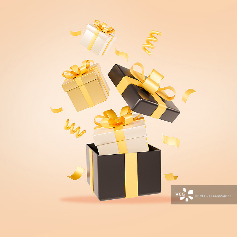 3D立体免抠黑金购物车礼盒插画图片素材