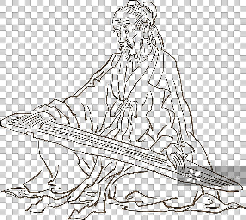 弹奏古琴的古代诗人人物元素图片素材