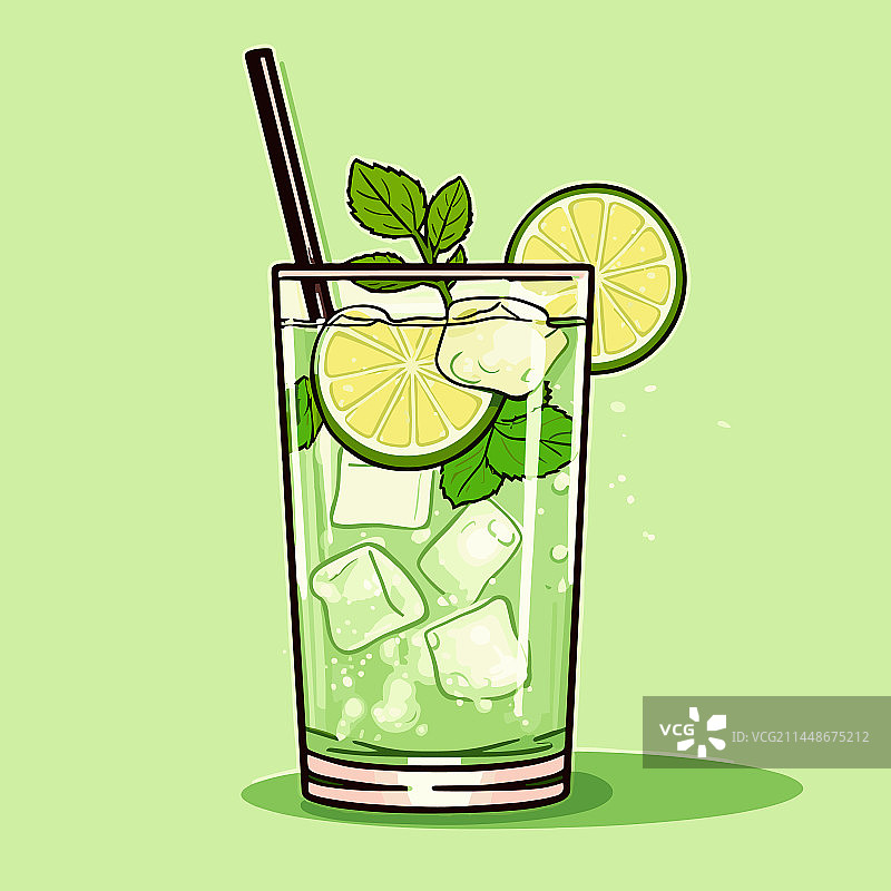 手绘莫吉托鸡尾酒图片素材