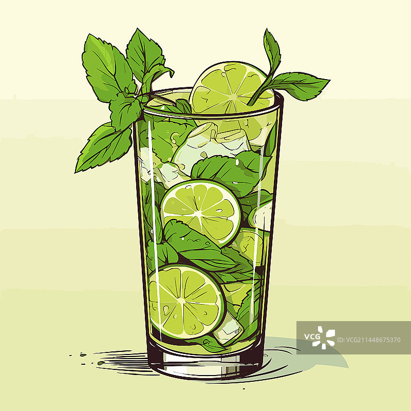 手绘莫吉托鸡尾酒图片素材