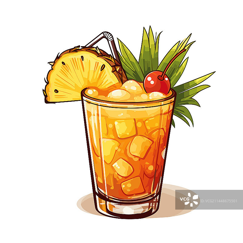 手绘动漫 Mai Tai鸡尾酒图片素材