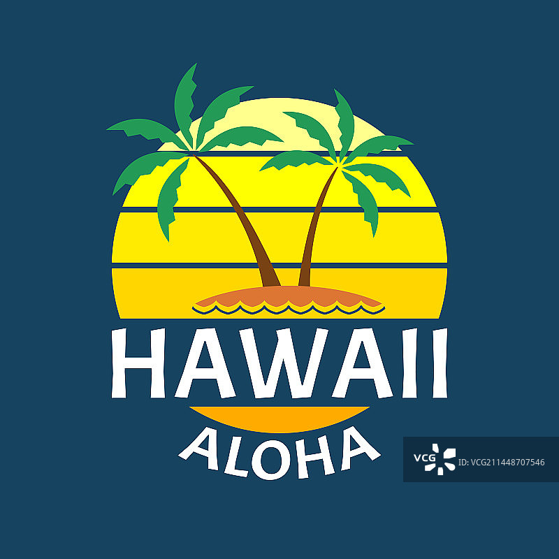 夏威夷海滩和棕榈树印花图片素材