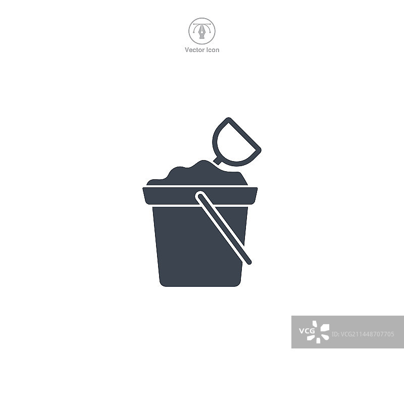 白色背景上的水桶和铲子图标符号图片素材