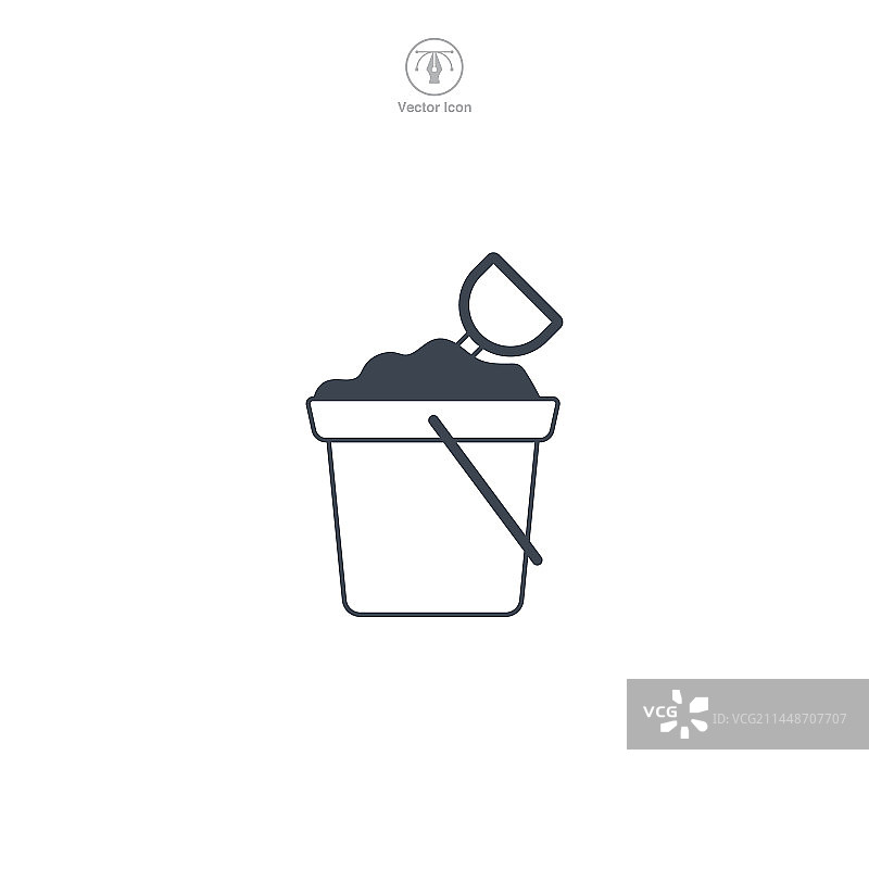 白色背景上的水桶和铲子图标符号图片素材