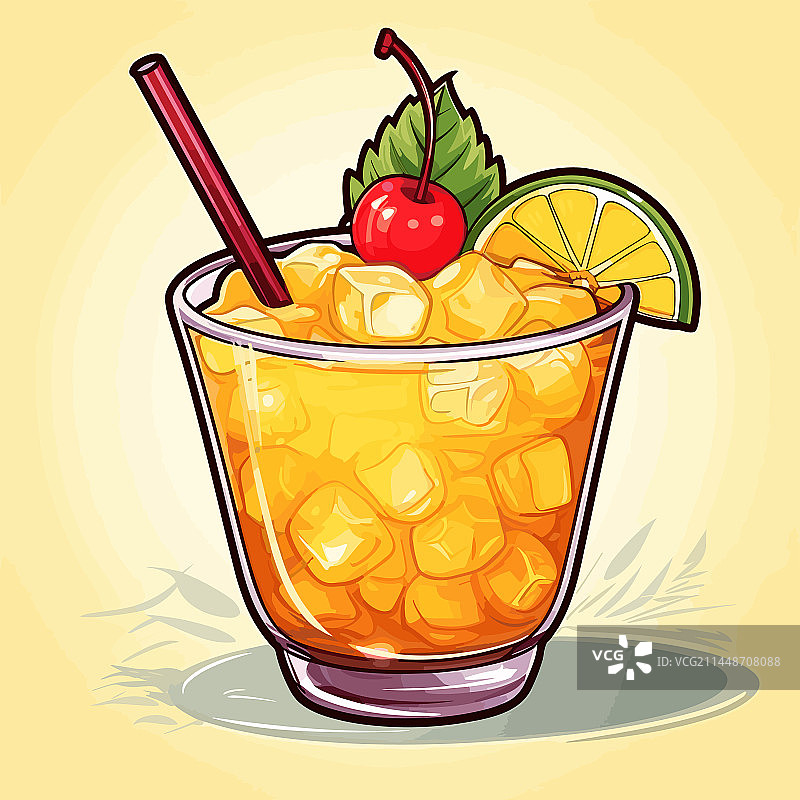 手绘动漫 Mai Tai鸡尾酒图片素材