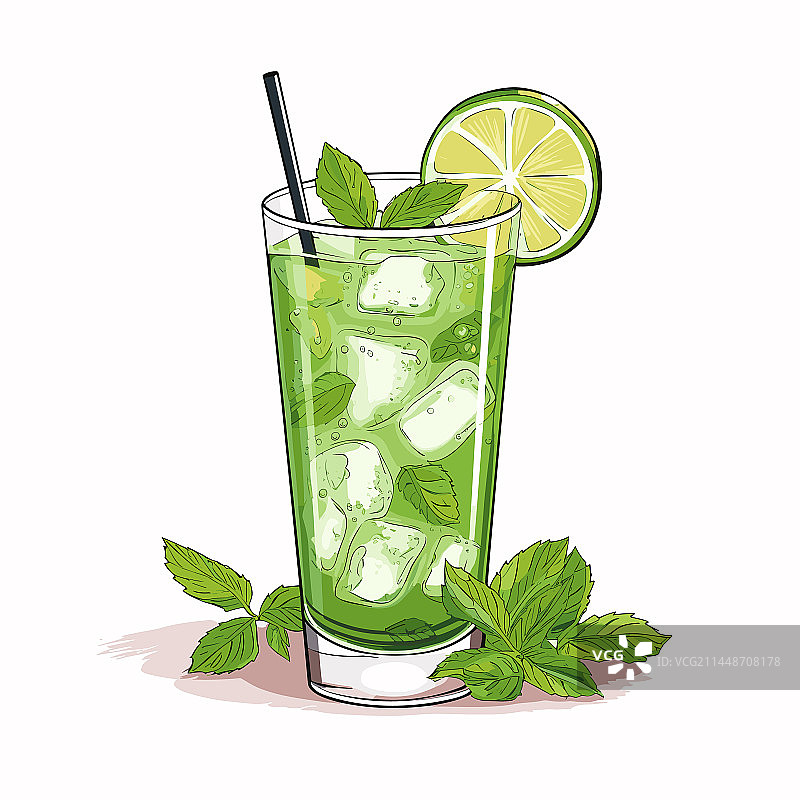 手绘莫吉托鸡尾酒图片素材