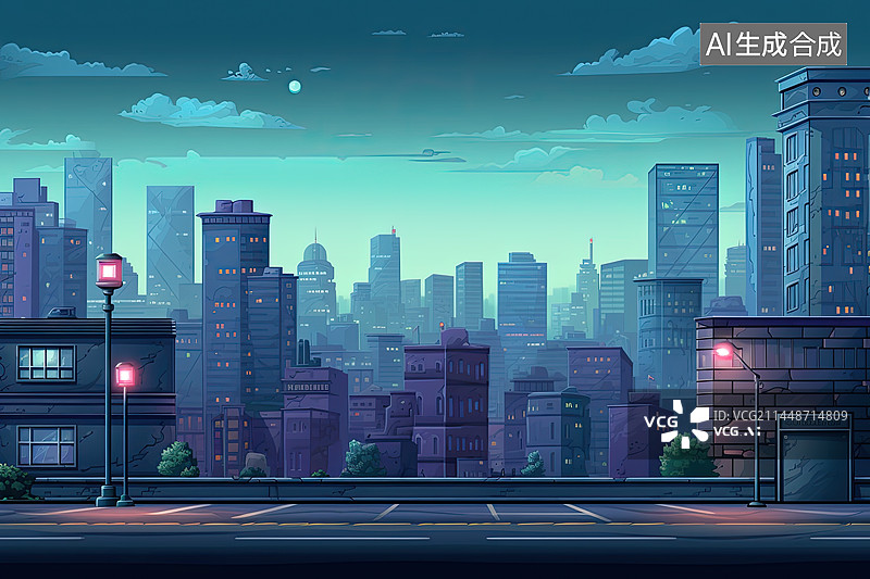 【AI数字艺术】夜晚时的城市图片素材
