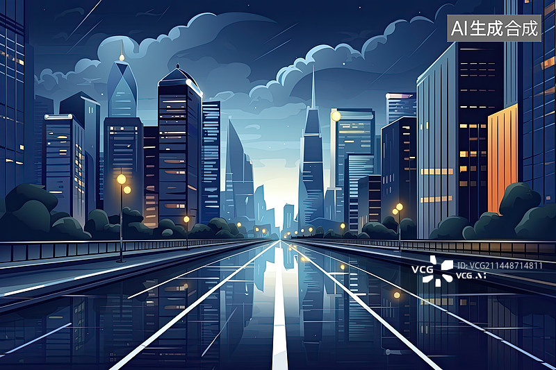 【AI数字艺术】夜晚雨中的城市图片素材