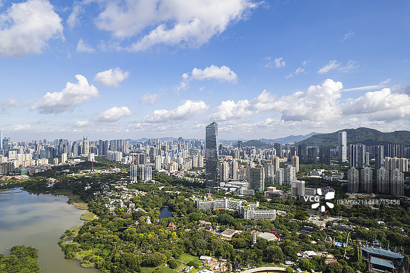 广东深圳华侨城国家湿地公园航拍图片素材
