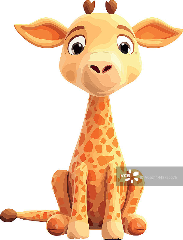 可爱长颈鹿吉祥物坐在草地上微笑图片素材