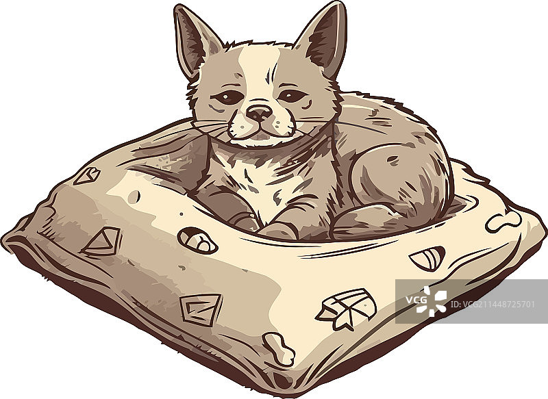 可爱卡通小狗坐在垫子上休息图片素材