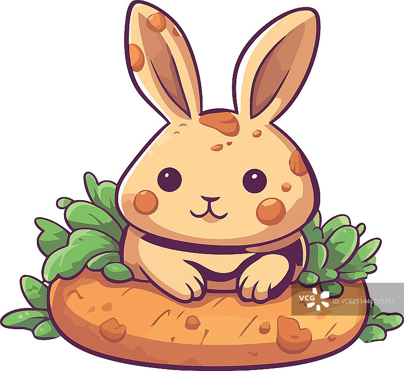 可爱的小兔子坐在草篮里图片素材