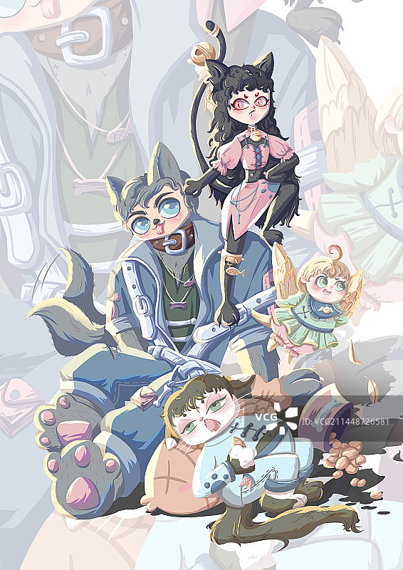 二分动物插画 宠物组合图片素材