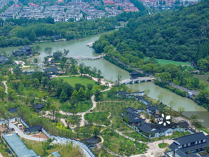 苏州昆山亭林园风景航拍图片素材