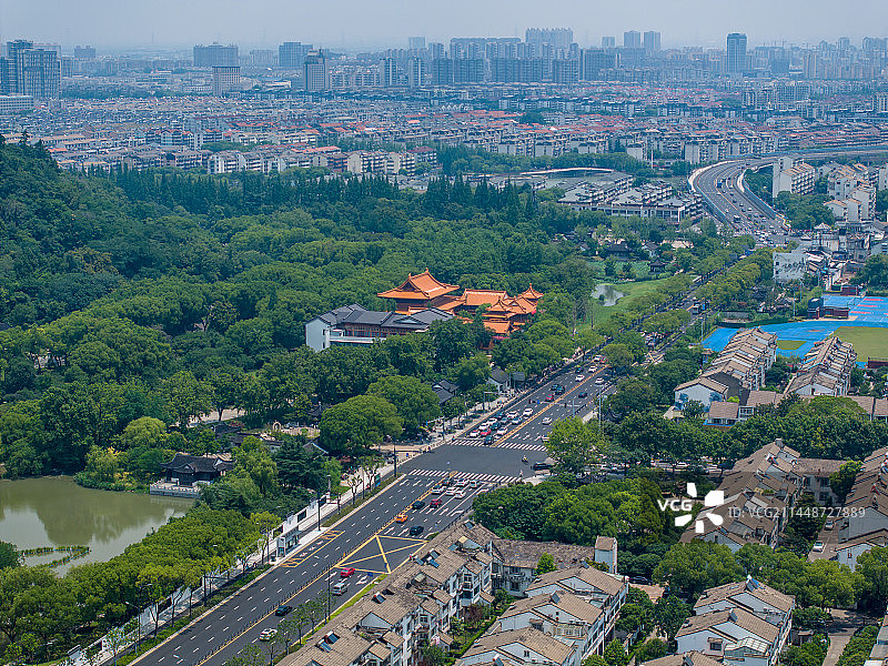 苏州昆山亭林园风景航拍图片素材