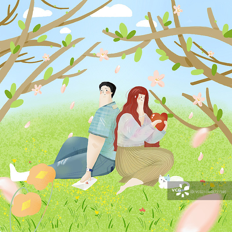 情侣恋人踏青卡通插画图片素材