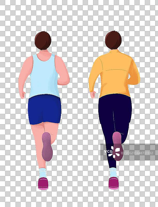 扁平插画一个男人冬季夏季着装跑步的背面图图片素材