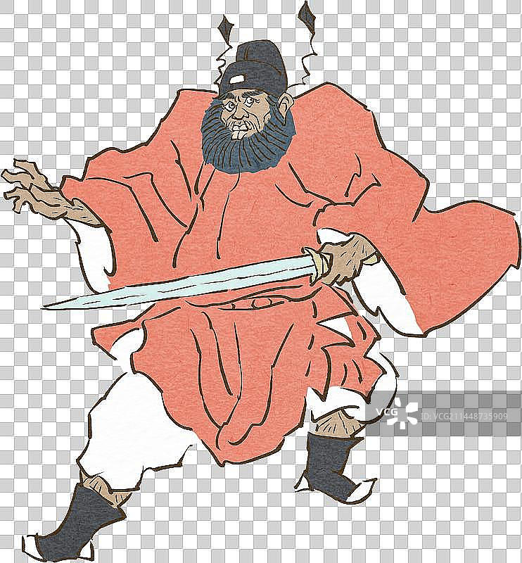 钟馗持剑斩鬼传统神话人物元素图片素材