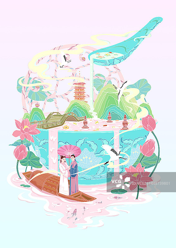 国潮插画|西湖藕粉图片素材