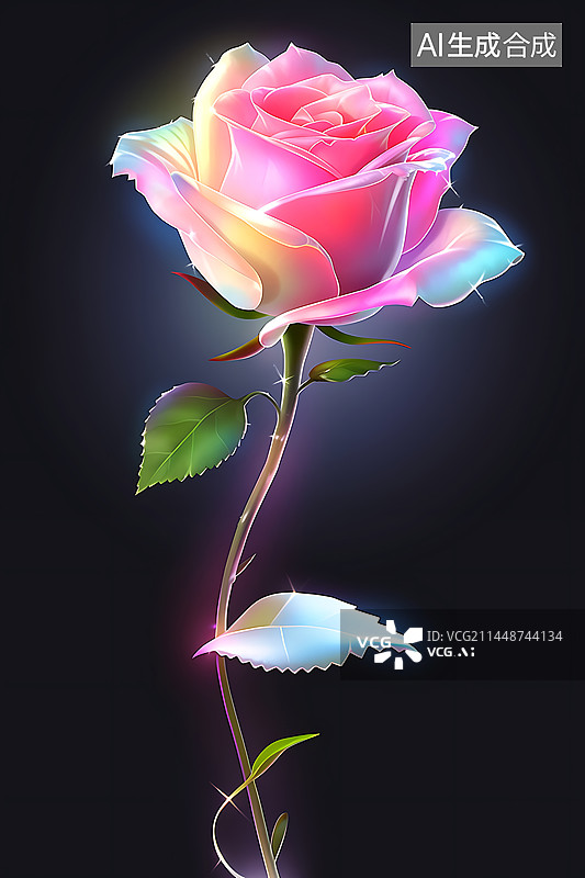 【AI数字艺术】一枝五彩斑斓的玫瑰花图片素材