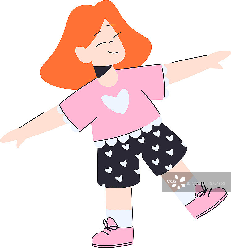 张开双手的快乐红发女孩玩耍图片素材