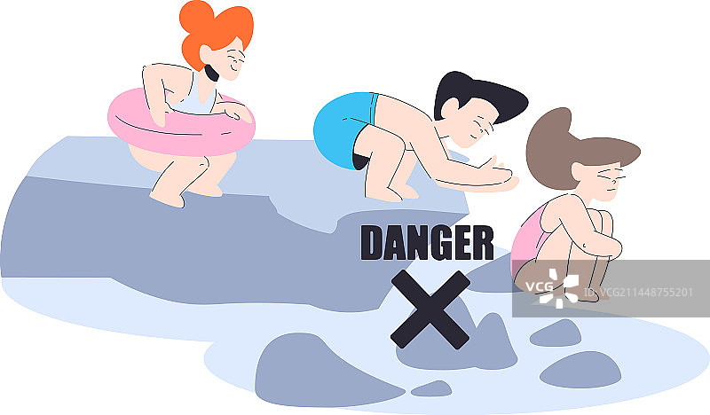 小男孩和女孩从海边岩石跳水图片素材