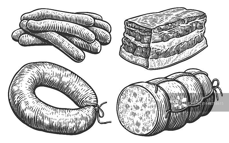 肉制品套装：香肠烹饪萨拉米图片素材