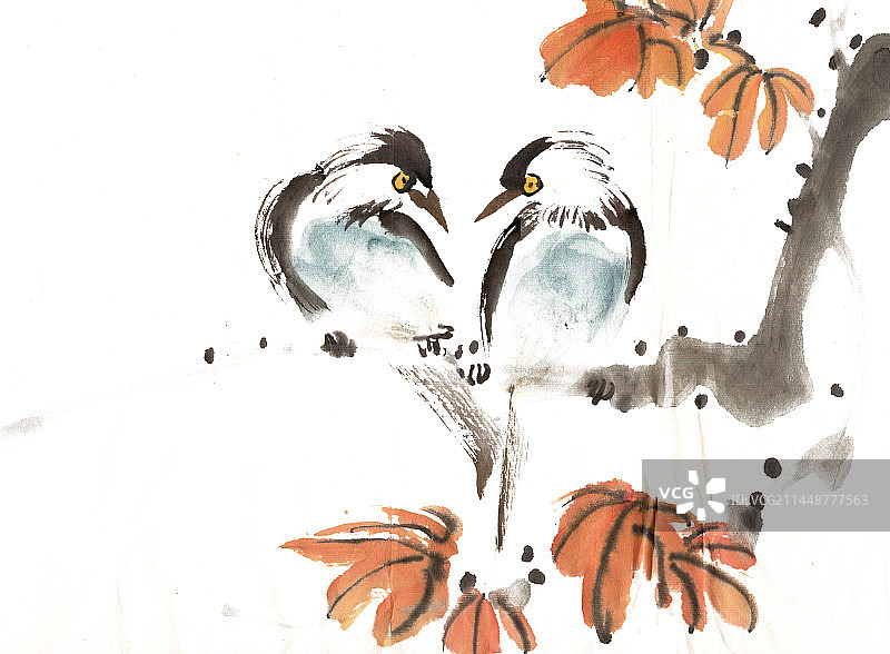 枫叶与双鸟图片素材