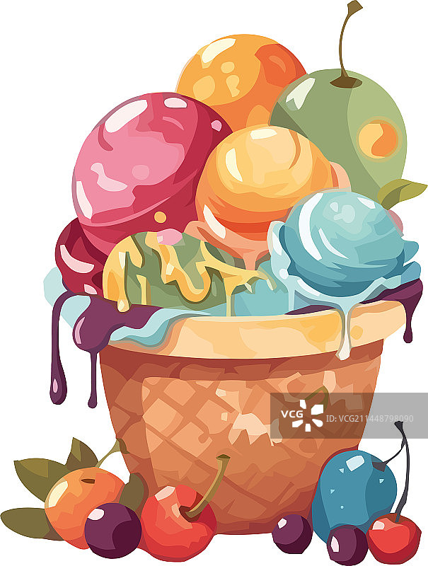 甜浆果与融化的冰淇淋图片素材