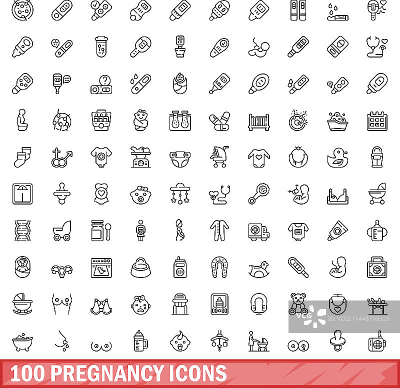 100个怀孕主题轮廓风格图标图片素材