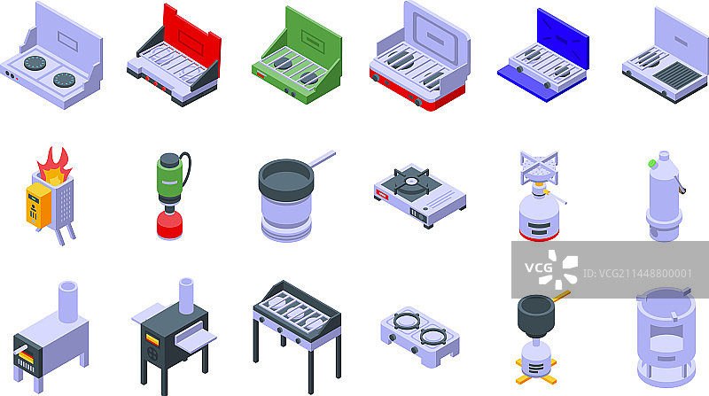 等距炊具露营炉图标集合图片素材