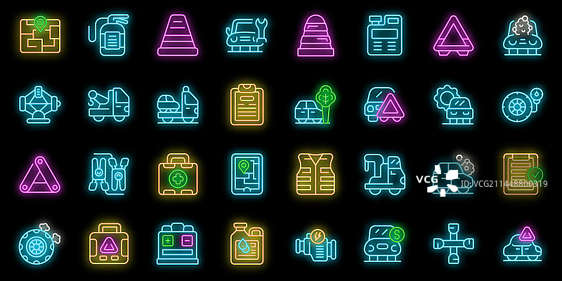 道路救援图标霓虹灯套装图片素材
