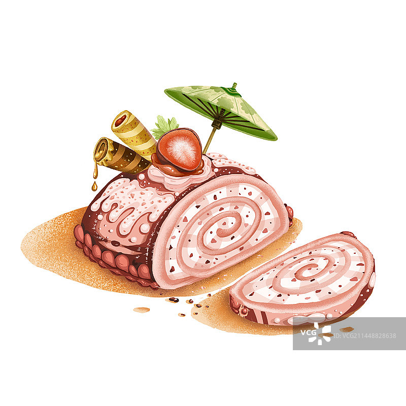 巧克力带小伞草莓面包图片素材