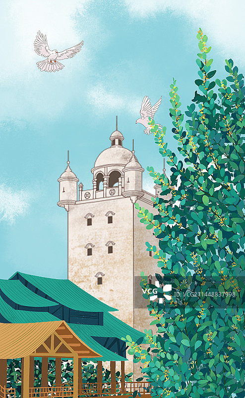 雕镂建筑插画图片素材