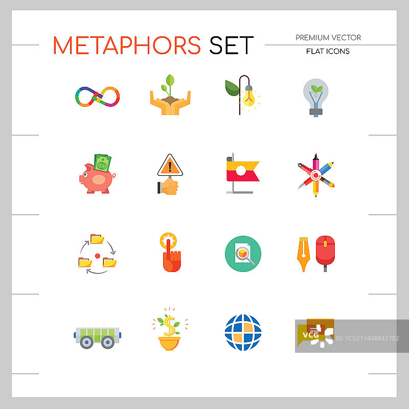 隐喻扁平图标集图片素材