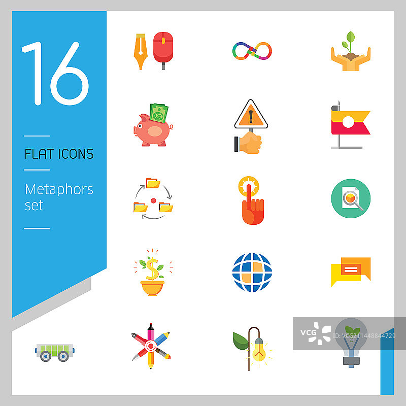 隐喻扁平图标集图片素材