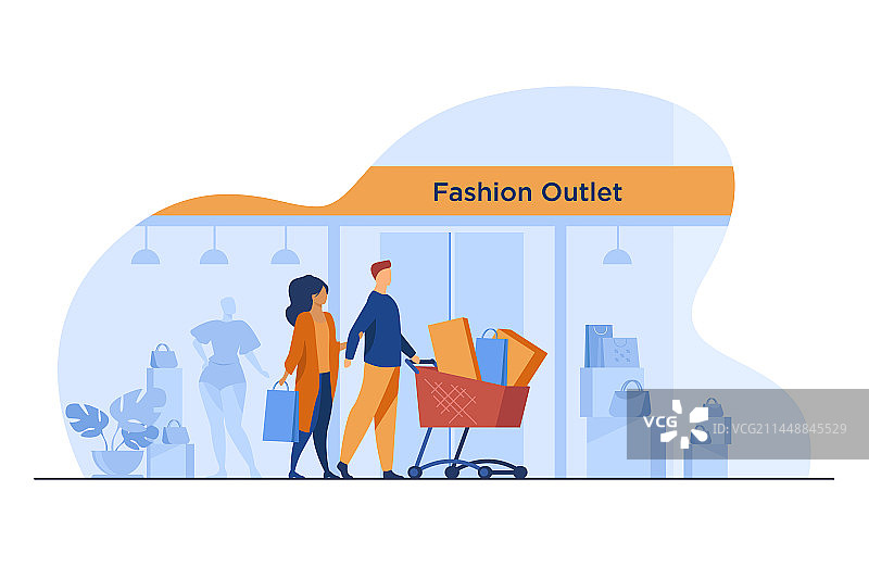 购物者走过时尚精品店橱窗图片素材