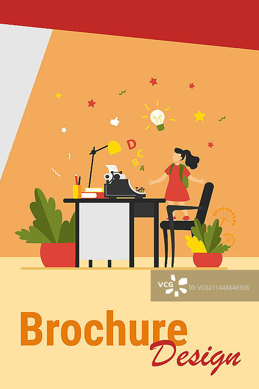 打字机前有想法的小女孩图片素材