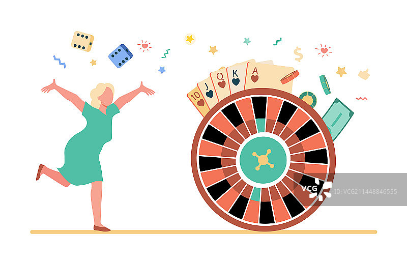 在老虎机中享受胜利的兴奋女人图片素材