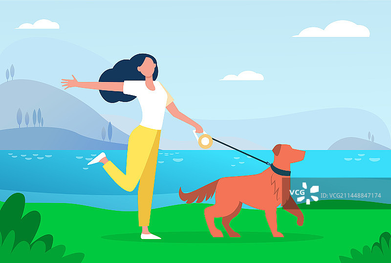 快乐的女人遛狗图片素材