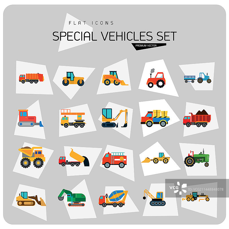 特殊车辆扁平风格图标合集图片素材
