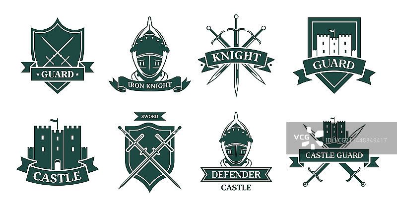 古代骑士或战士单色扁平标志套装图片素材