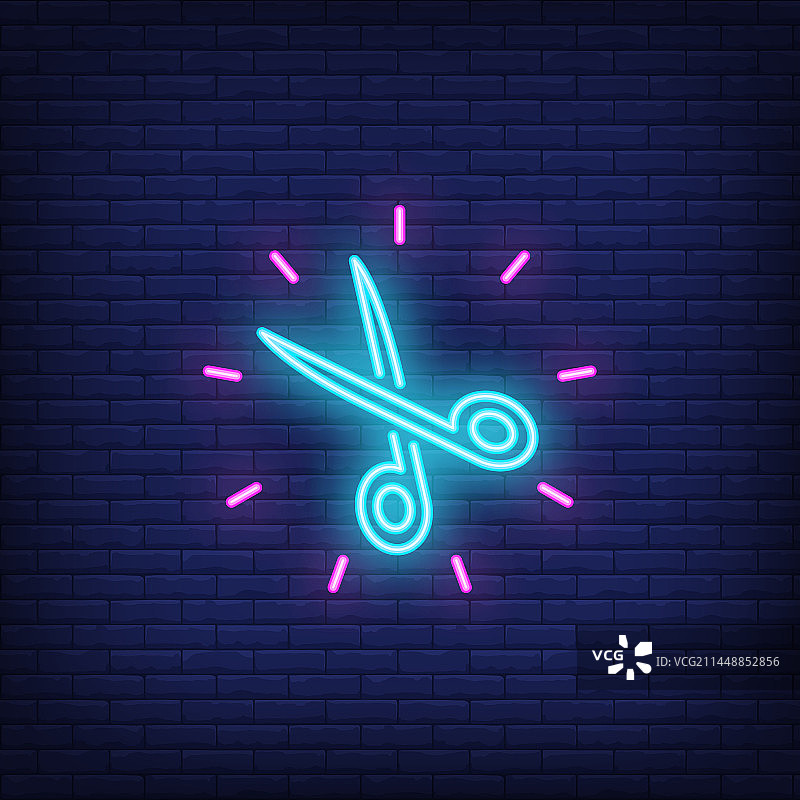 闪亮的剪刀霓虹灯标志图片素材