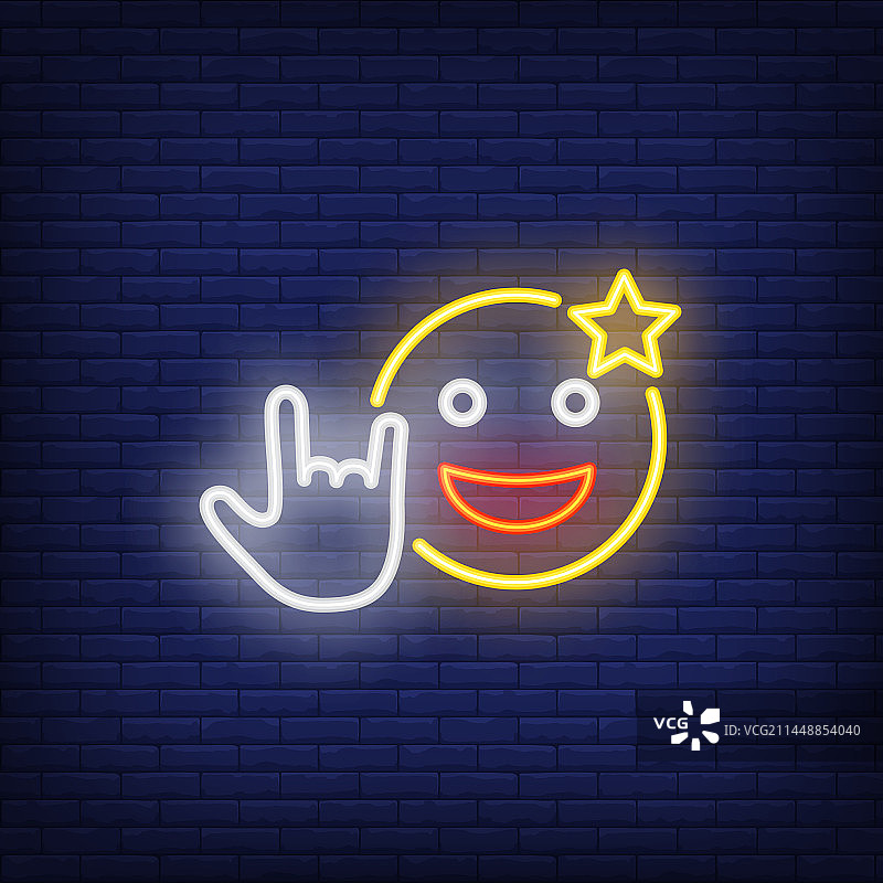 兴奋的表情符号霓虹灯标志图片素材