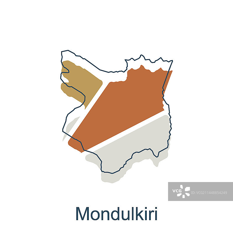 现代风格的蒙杜基里省地图，带轮廓设计图片素材