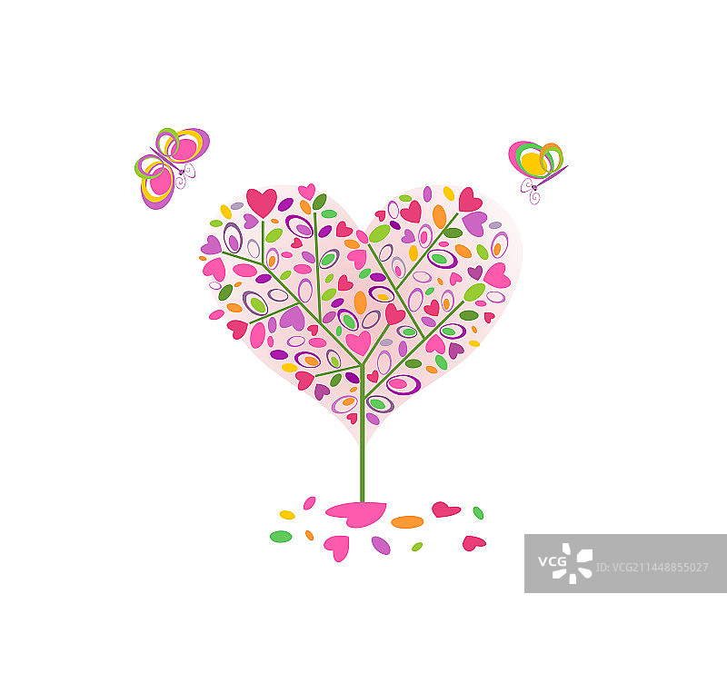 有趣抽象的彩色心形树图片素材