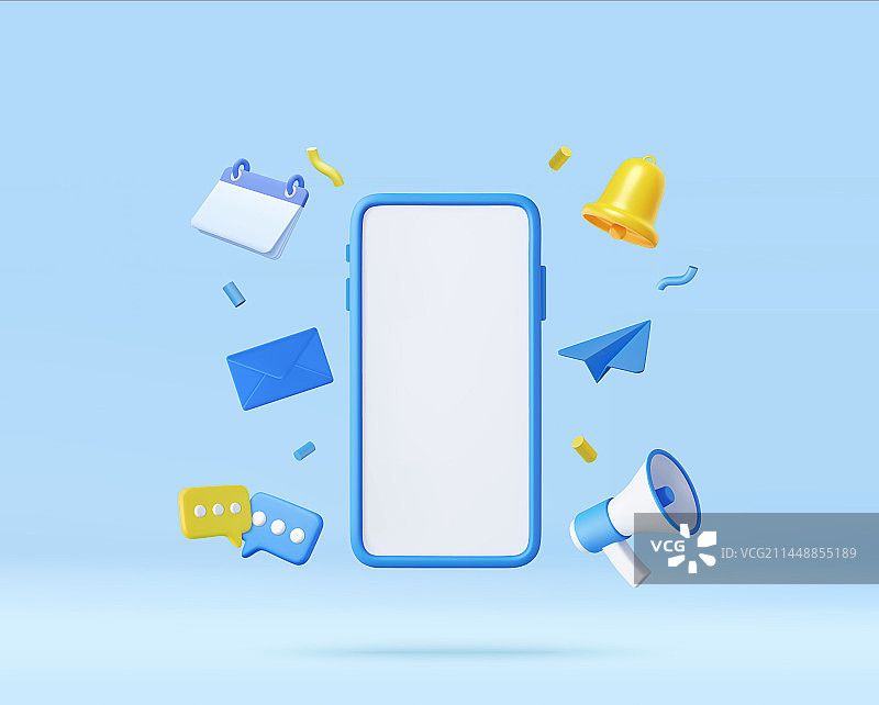 带有业务管理应用程序的3D手机图片素材