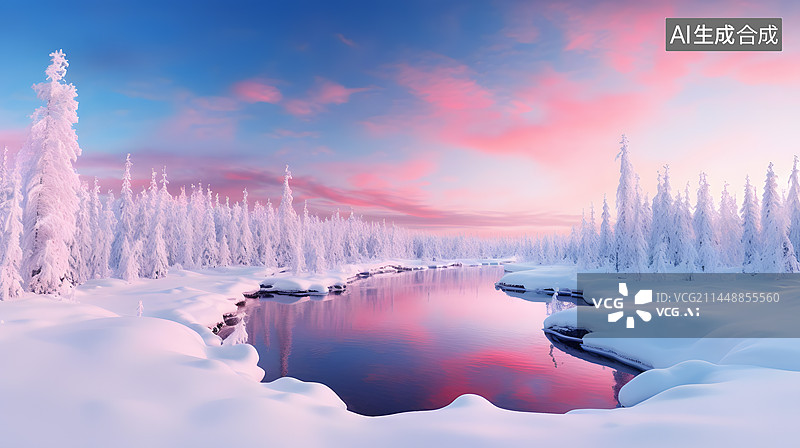 【AI数字艺术】粉色雪原风光图片素材