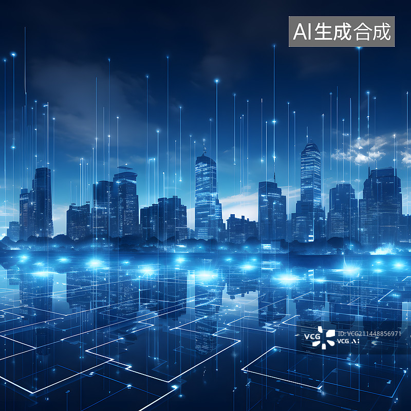 【AI数字艺术】科技现代城市光子概念背景图片素材