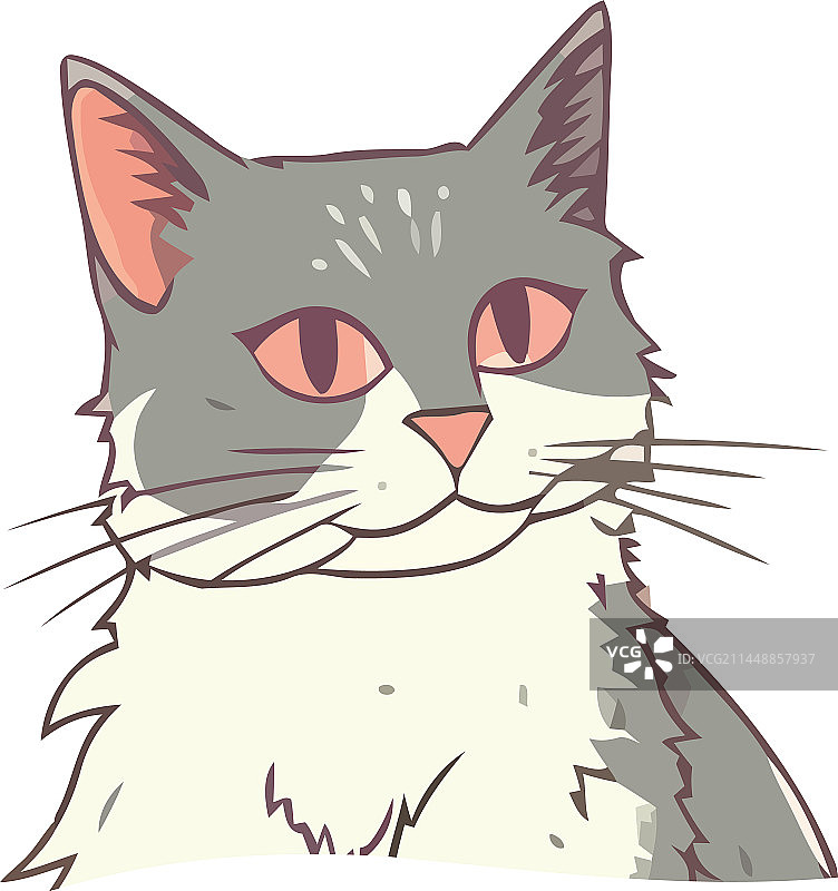 可爱卡通小猫坐着，面带笑容图片素材